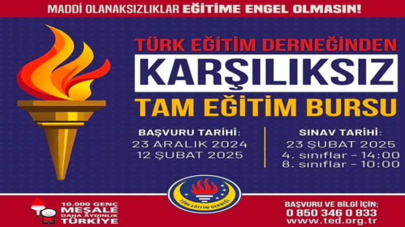 TED Tam Eğitim Bursu Sınavı 23 Şubat 2025'te gerçkleştirilecek