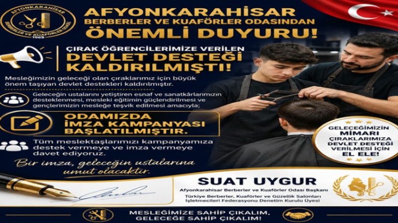 Afyonkarahisar Berberler ve Kuaförler Odasından önemli açıklama